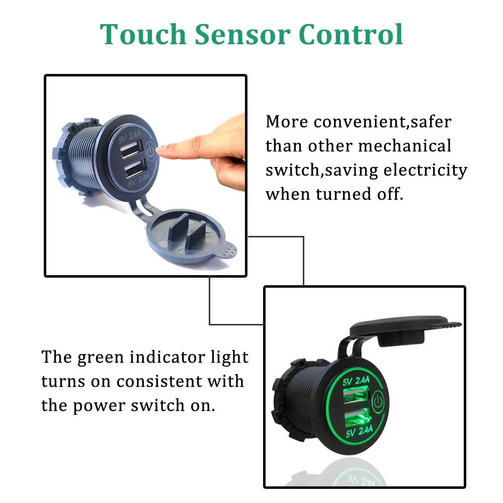 Водонепроницаемый 24 Вт двойной 2.4A USB зарядное устройство розетка Напряжение метр