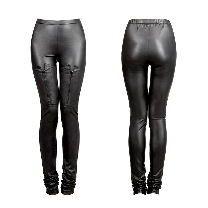 PUNK RAVE Punk Rock Crack Grain Fabric Leather Pants Steampunk Gothic Black Women Stretch Tights Female Elastic Trousers Capris | Женская