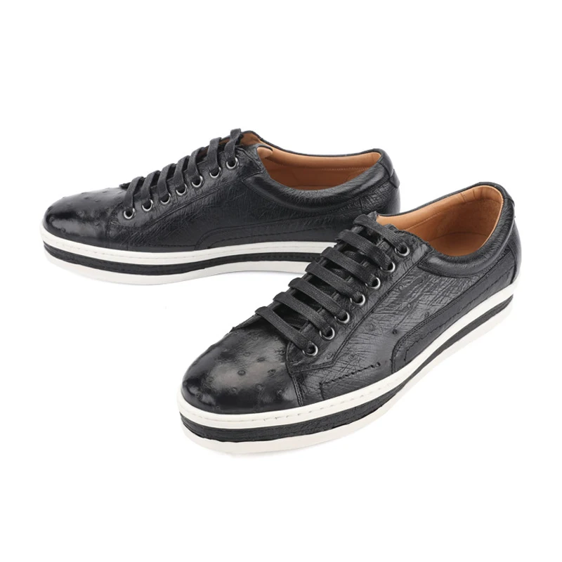 

Men's luxury outdoor sports shoes ostrich leather handmade casual shoes flat sole sneaker