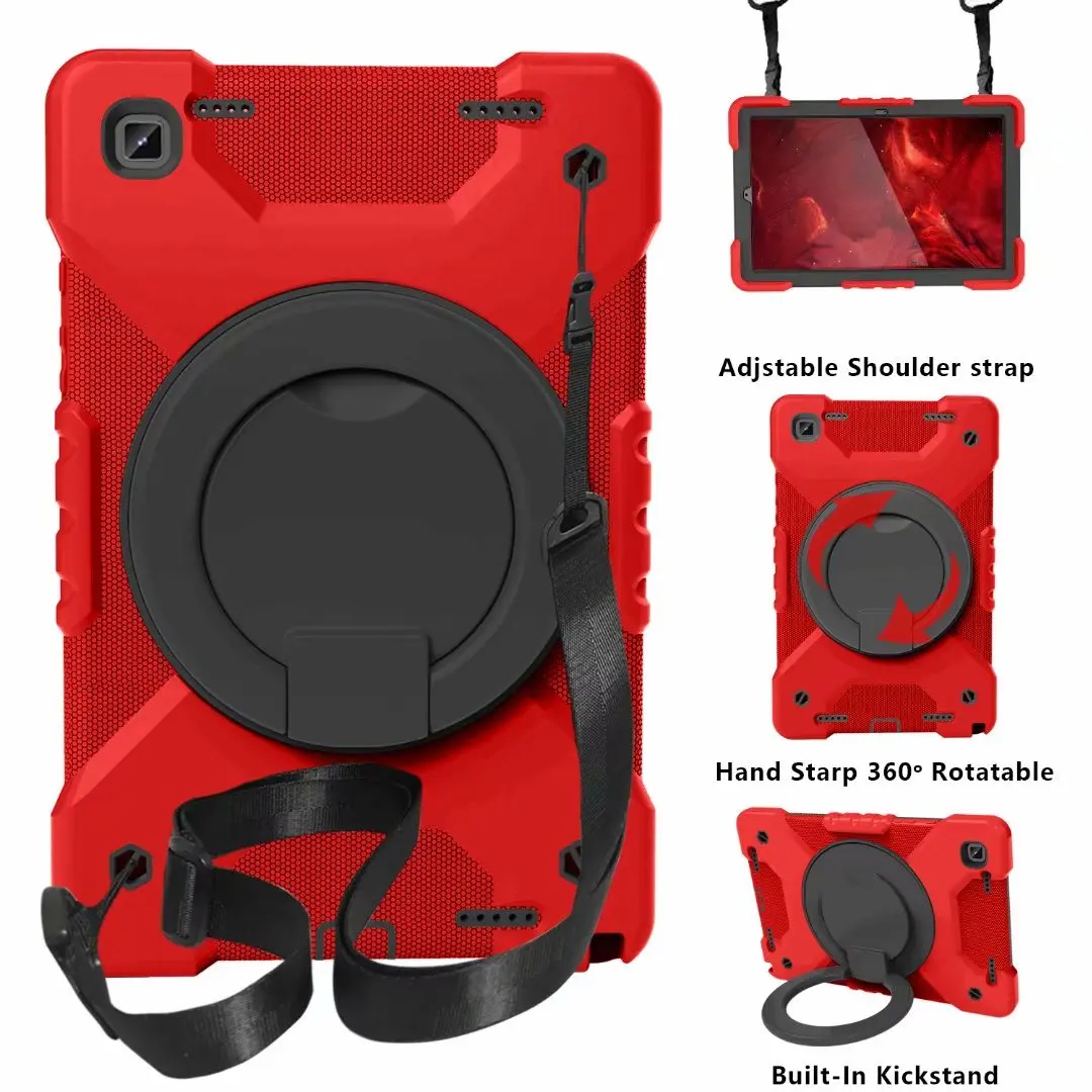 Case for Samsung Galaxy Tab A 10.1 2019 SM-T510 SM-T515 Silicon Shockproof Tablet Cover 360 Rotating Stand With Straps Fundas