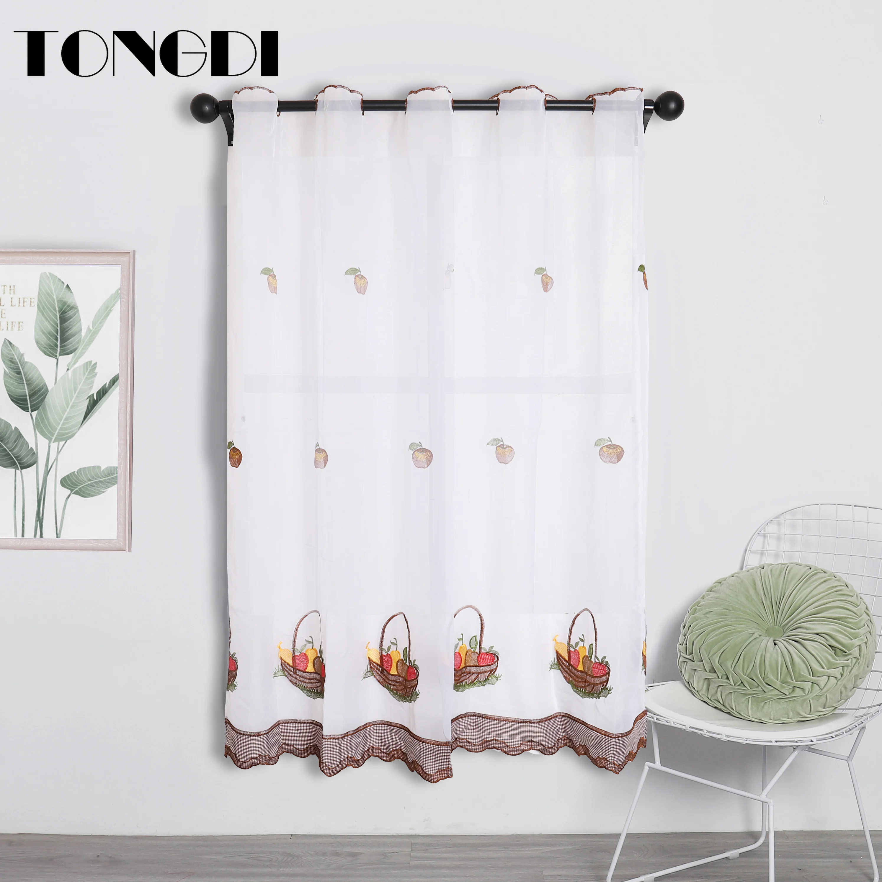 TONGDI кухонная занавеска балдахин прозрачная Красивая вышивка пасторальные ярусы