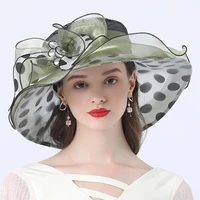 beach hats womens sun caps 2021 summer organza point prints splicing ruffles irregular travel foldable ladies noble sun hats