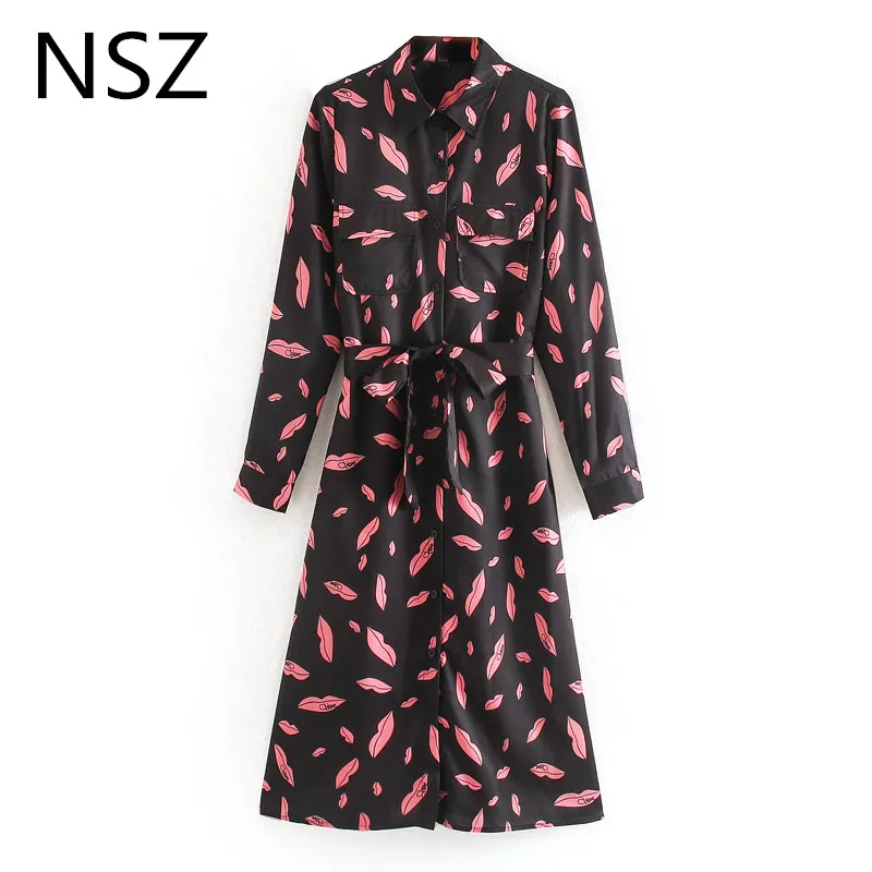 Женское платье рубашка с длинным рукавом NSZ элегантное офисное блузка отложным
