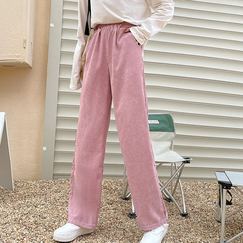 

Женские вельветовые брюки Harajuku с широкими штанинами, джоггеры, однотонные прямые брюки, модные повседневные свободные розовые уличные спор...