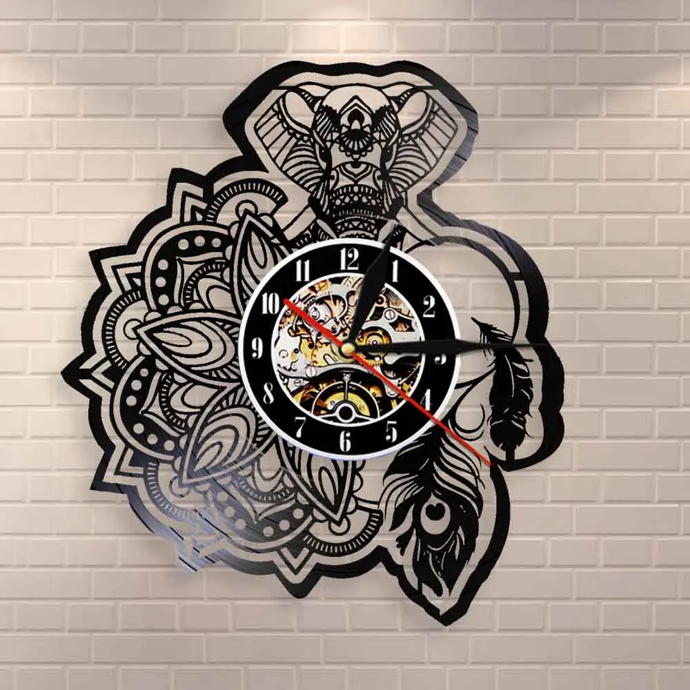 Настенные часы с цветочным рисунком слона мандалы Ганеш слон виниловая запись