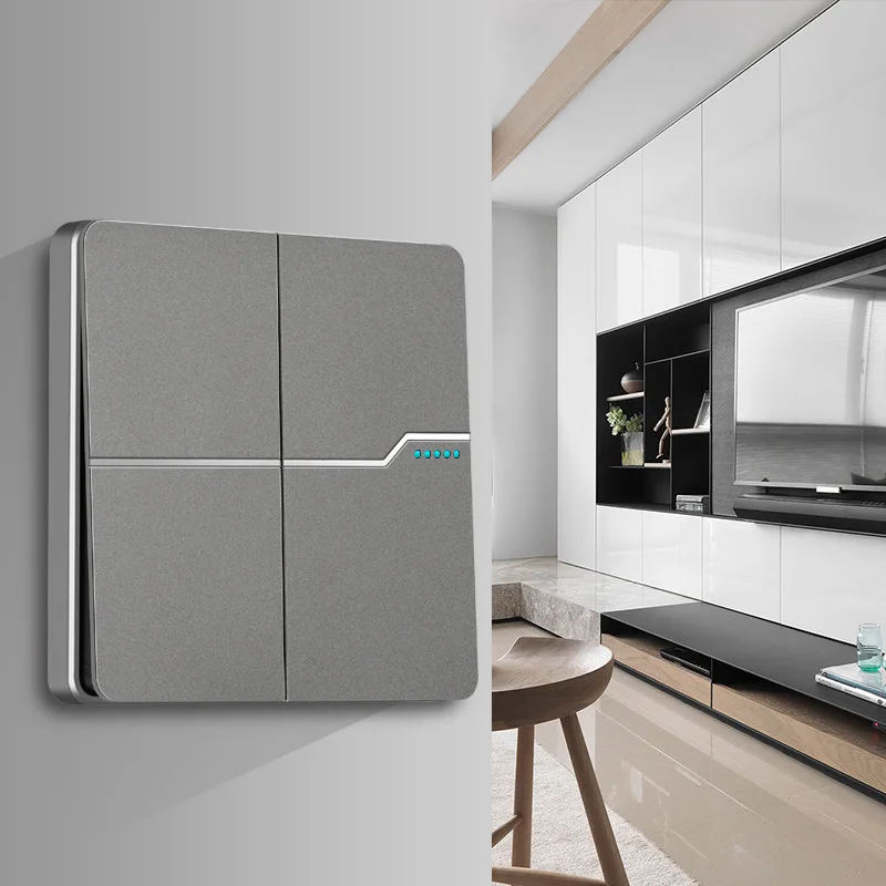 

250V 86mm 1/2/3/4 gang 1/2 way PC panel Grey Frosting flat panel concealed embedded wall switch weak current socket set A32