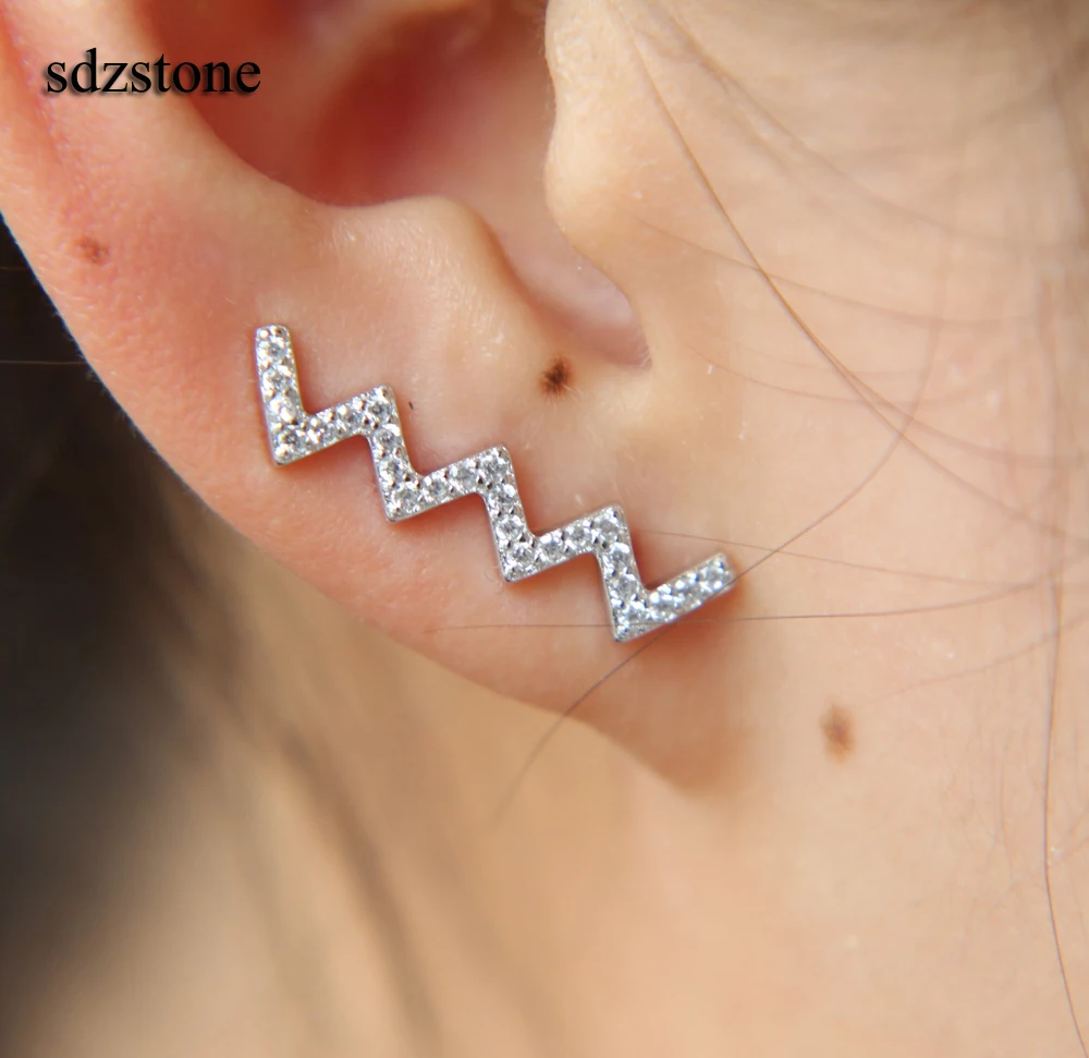 Женские серьги с волнистыми Фианитами серебро 925 пробы | Украшения и аксессуары