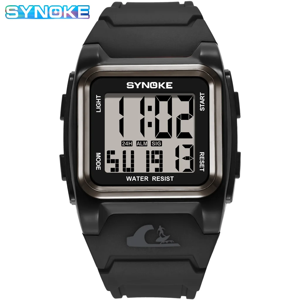SYNOKE Digital Sport Watch Men Rugged Square Watch Diving Waterproof 50M Wristwatches Military Electronic Clock reloj hombre