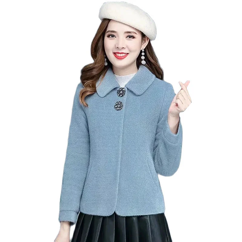 

2021New Women's Imitation Mink Fleece Autumn Winter Coat Fashion Short Loose Woolen Jacket Women High Quality Wool Overcoat T218