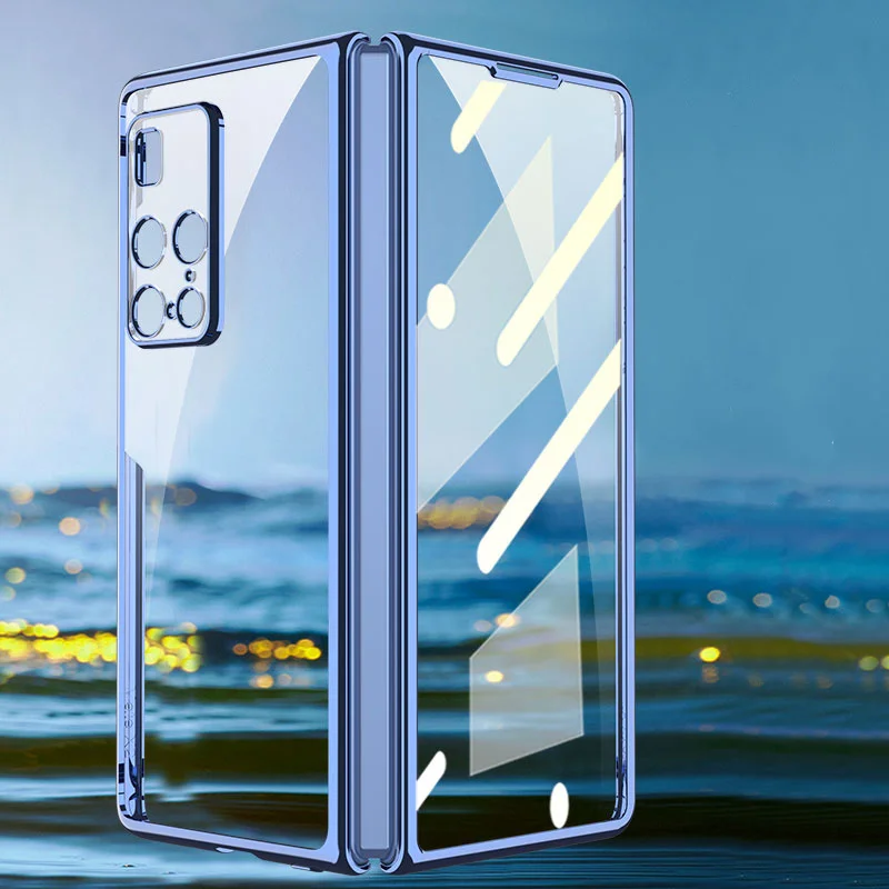 

Hard PC Clear Flip Case For Huawei Mate X2 Phone Cover Tempered Glass Screen Protector Anti-Shock Full Cover