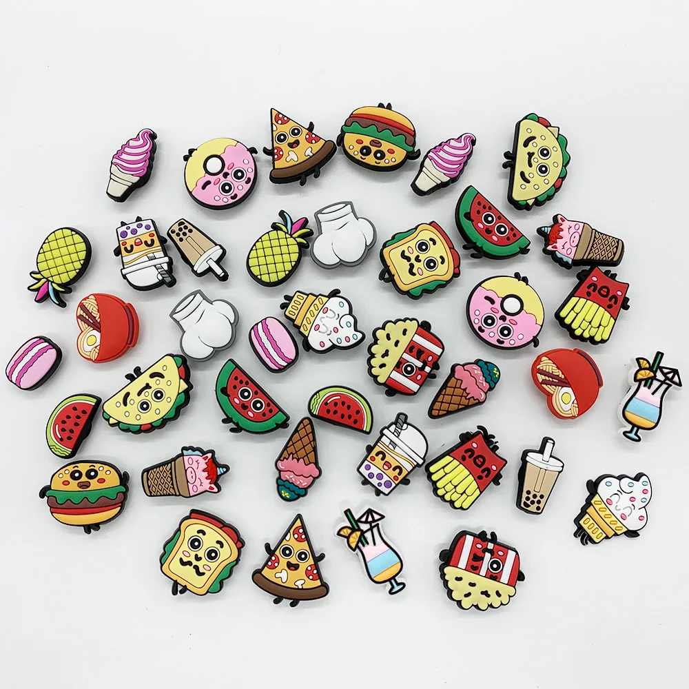 

1 pcs 2021 New Designer Cartoon Foods cute Shoes Charms Silicone Croc Slipper Accessories High Quality For Party Gifts