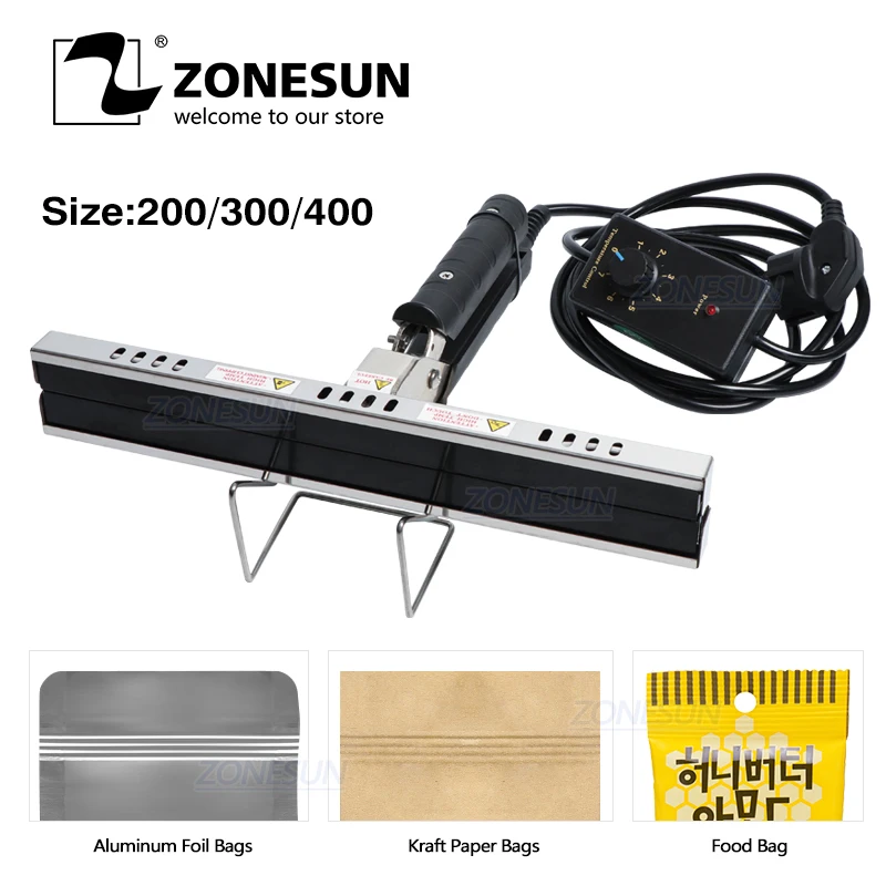 

ZONESUN Direct-heat Pliers Sealing Machine For Aluminum Film Kraft Paper Bag Portable Impulse Sealer 200/300/400mm