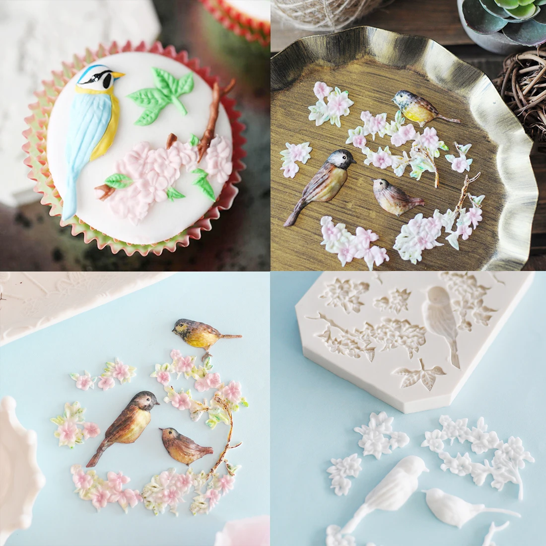 

Flower and Bird Cake Mold Silicone Mold Fondant Mold Birthday Cake Decoration Tool Chocolate Fudge Mold Party wedding dessert