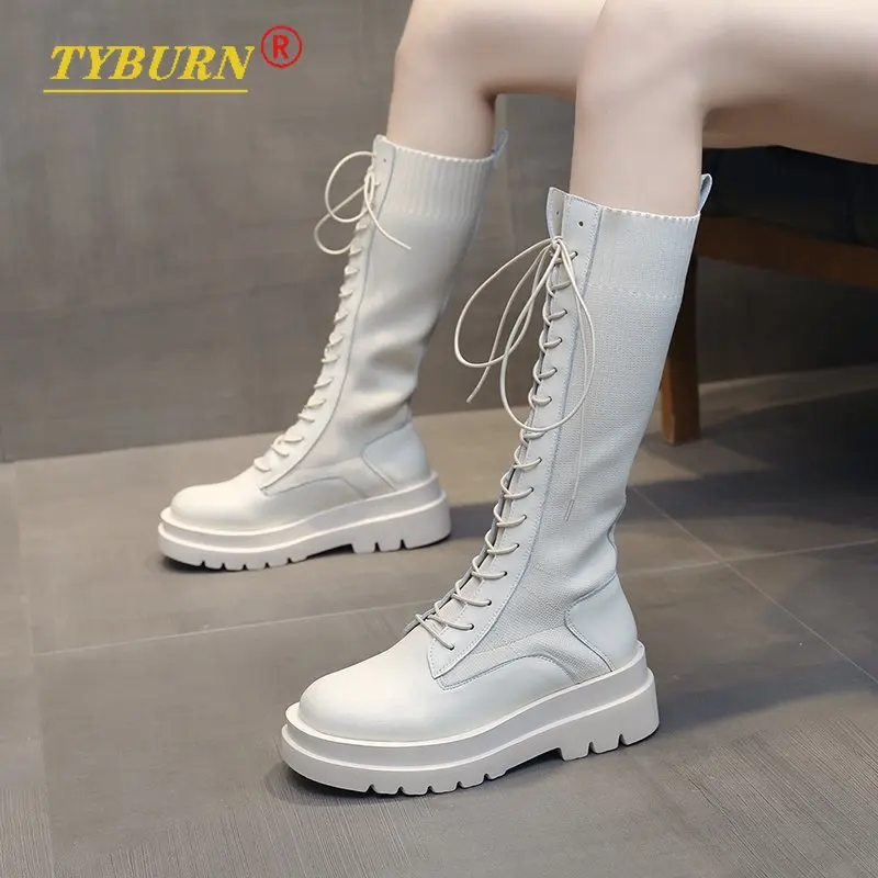 

Ladies Sexy Slim Wedges Socks Boots Autumn and Winter Non-slip Lace-up Mid-tube Boots Women Socks Shoes Fashion Stockings Boots