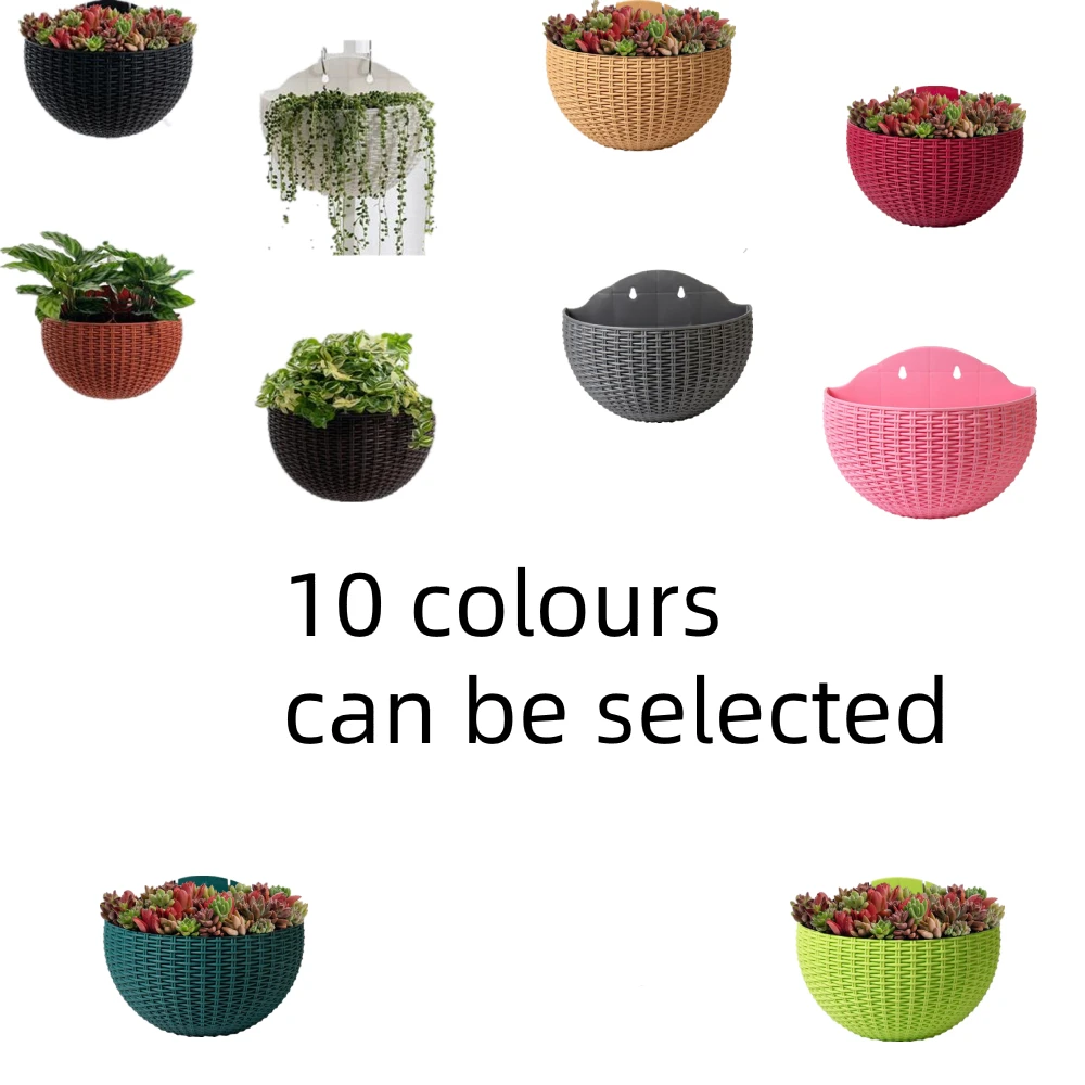

Wall Hanging Semicircle Flower Pot without Drilling Decorative Indoor Imitation Rattan Crafts Automatic Irrigation System Pot