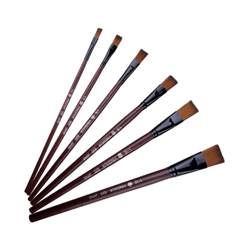

Hot sale 6Pcs/Set Flat Nylon Hair Oil Painting Acrylic Painting Brushes Artist Supplies