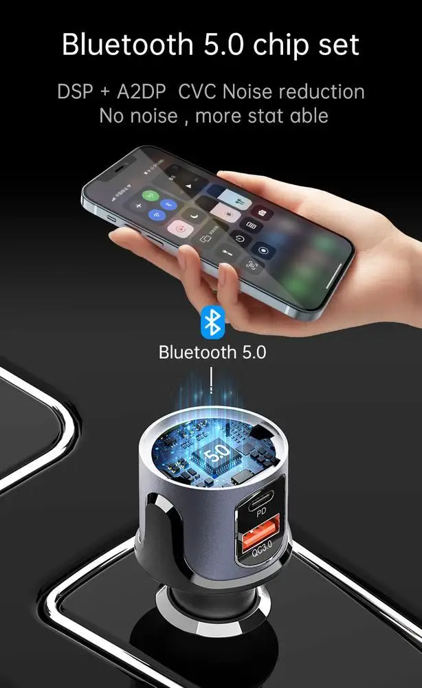 

Car Bluetooth 5.0 Transmitter FM To Car Qc3.0+usb C PD 18w Car Charger