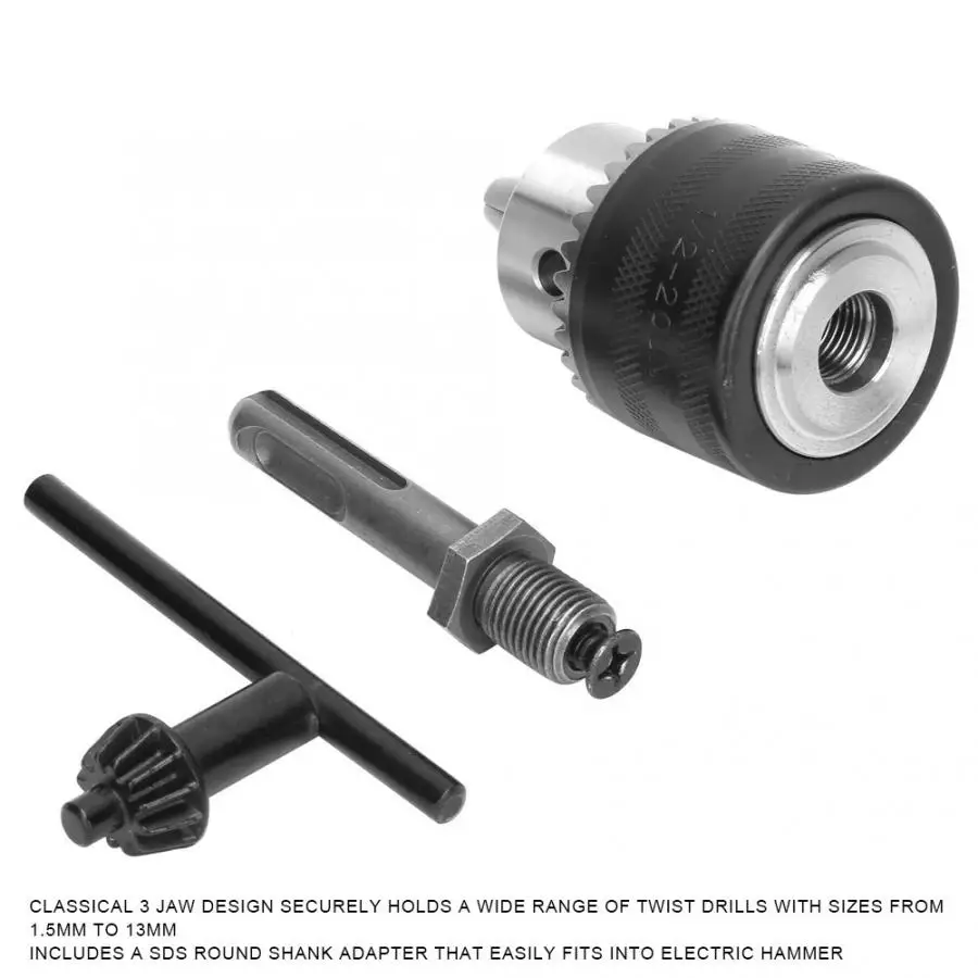 Drill Chuck 1.5-13mm 1/2-20UNF Key Type with SDS Round Shank Adapter Electric Hammer Converter | Инструменты