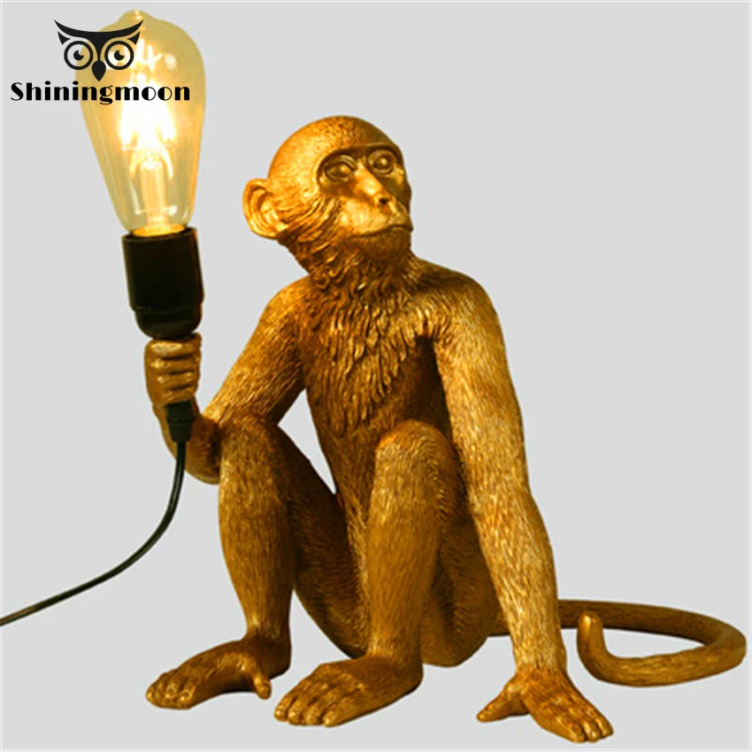 Скандинавская Золотая смоляная лампа в форме обезьяны светодиодные подвесные