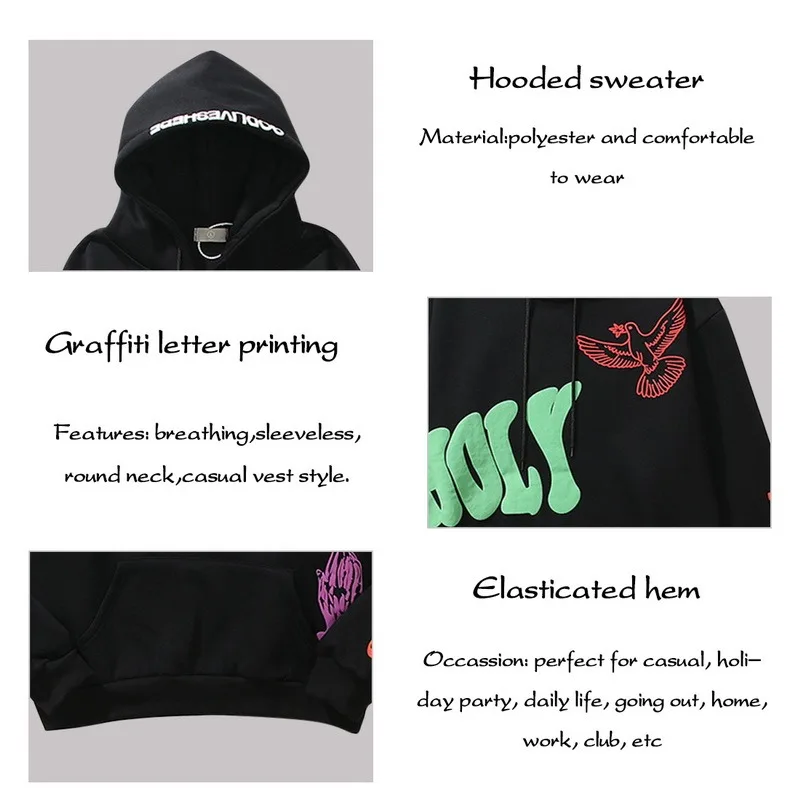 

2021 High Street Sweatshirt Men Letter Streetwear Men Oversize College Style Hoodie Pullover Autumn Men Comfortable Clothing