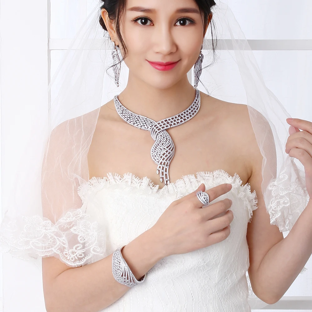 Большие роскошные наборы из 4 предметов для свадебной вечеринки ожерелье +