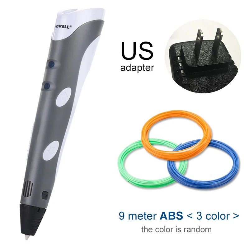 Grey US Myriwell 3D печати Ручки 1,75 мм ABS Smart 3D ручка с нити для детей развивающая серия хобби игрушки - Цвет: Grey US