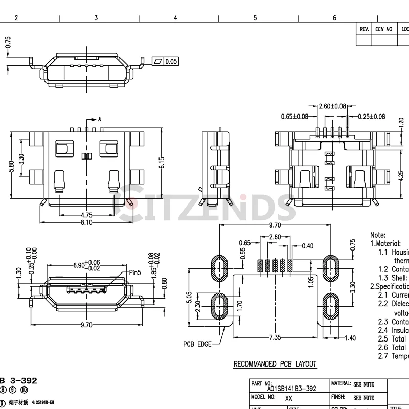 100 шт. разъем Micro USB Тип B 5Pin задняя плата 0 8 паяльника разъемы для зарядки печатной