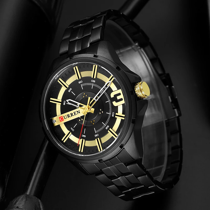 CURREN черные золотые мужские часы спортивные Роскошные Кварцевые аналоговые