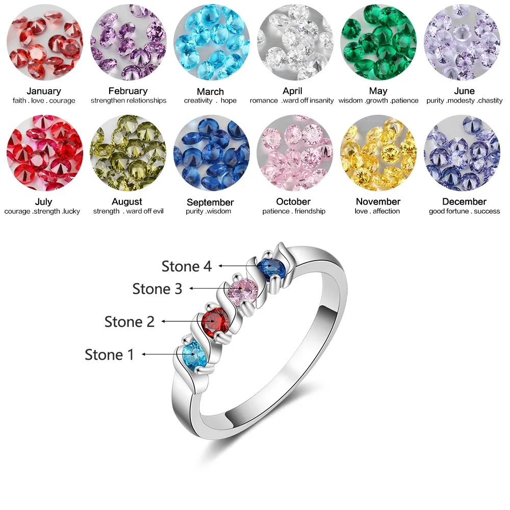 Женское кольцо из серебра 925 пробы с 6 камнями по месяцу рождения|Индивидуальные