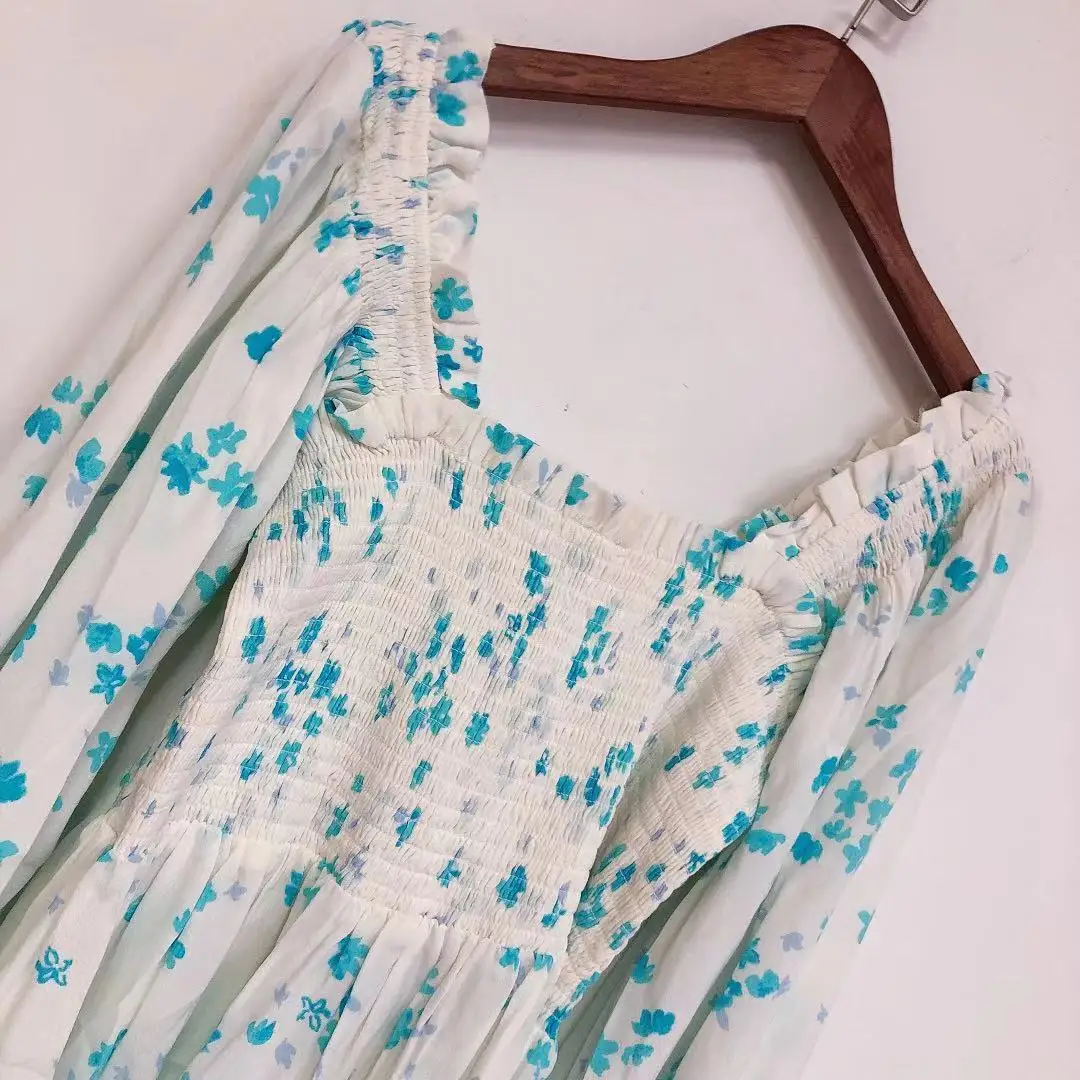 

Women Mini Dress Slash Neck Long Lantern Sleeve Pleated Summer Dresses Ladies Robes Girls Clothes