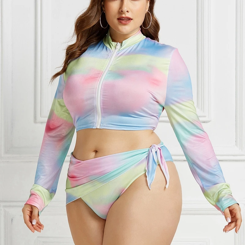 Женский купальник S-5XL Plus 3 шт./компл. длинные спортивные костюмы купальный костюм