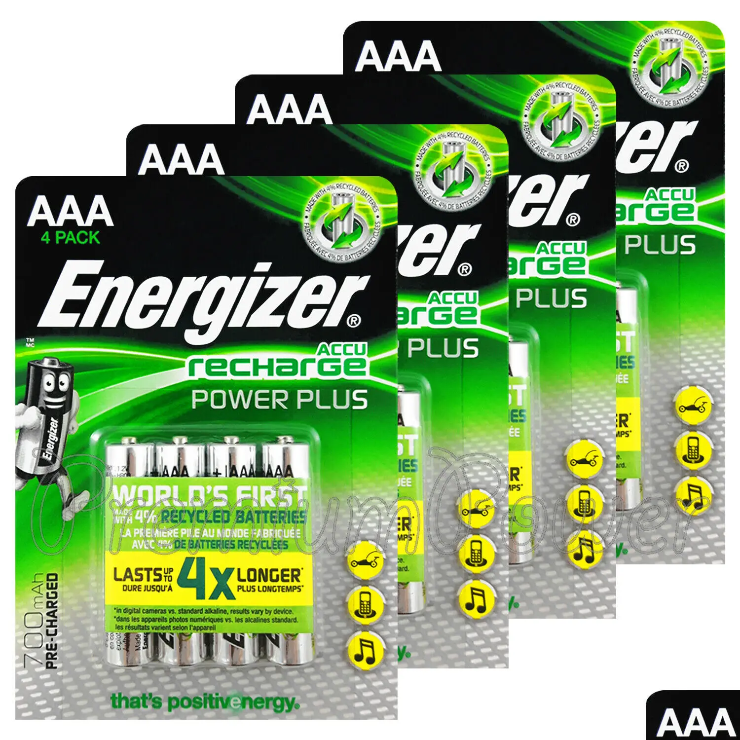 

16 x Energizer Power Plus AAA 700mAh batteries Rechargeable Ni-Mh 1.2V Accu HR03