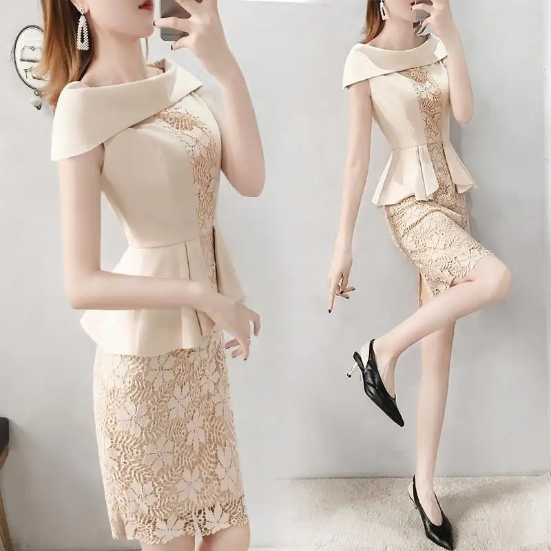 

lace dress 2021 new vestidos popular robe femme skirt temperament waist and thin bag hip skirt vestidos de fiesta