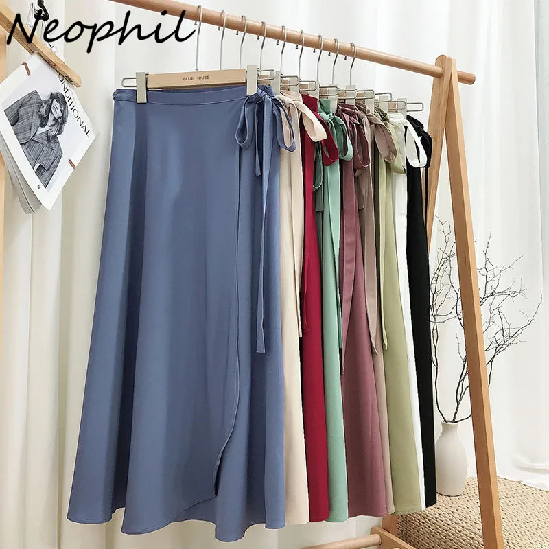 

Neophil 2021 Summer Chiffon Lace-Up Women Midi Pencil Skirts High Waist Casual Elegant Ladies Beach Flare Slim Skirt Saia S21403