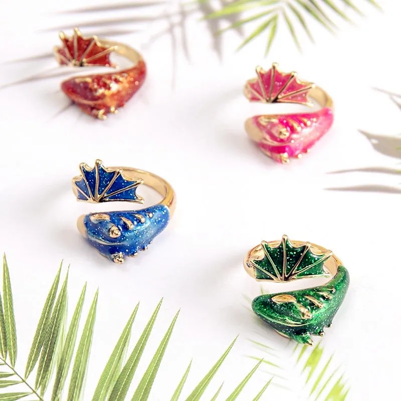 

2022 Fashion Colorful Dragon Wing Opening Finger Rings for Men Women Vintage Punk Enamel Rings Fashion Party Charm Jewelry Gift