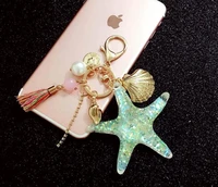 2022 new 10 pcs new cute cartoon sea world starfish pearl shell keychain key chain kye ring crystal pendant keychain gift girls