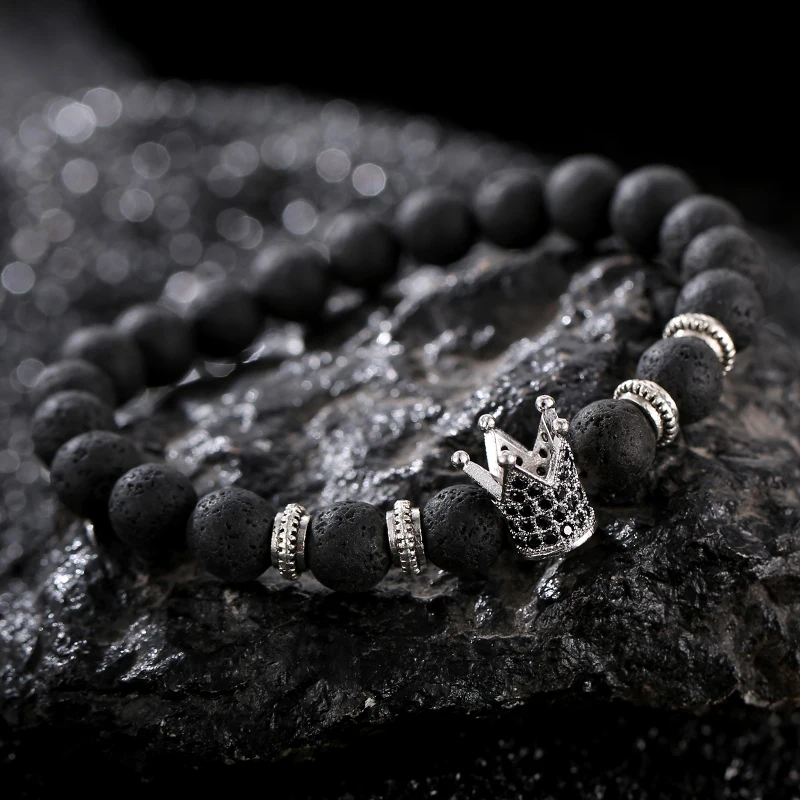 Модные эластичные браслеты 8 мм с черными лавовыми бусинами аксессуары для