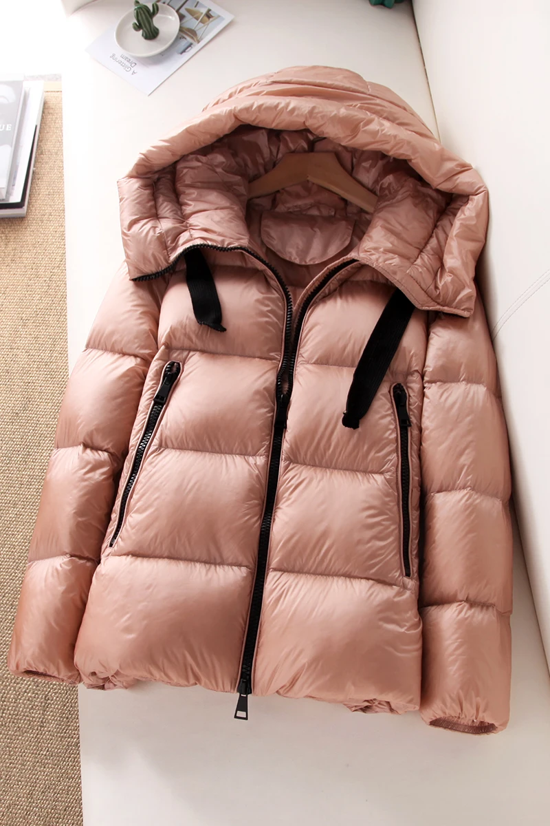 light pink Tcyeek зимняя куртка-пуховик на 90% белом утином пуху, женский пуховик, женские толстые теплые парки, короткая верхняя одежда с капюшоном, Doudoune Femme LWL1187 - Цвет: light pink