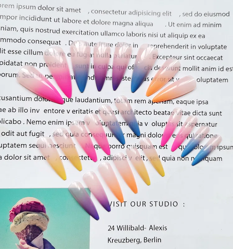 

20Pcs Long Fake Nails European Rainbow Long Ballerina Full Nail Art Decor Sets Nail Art Tips Full Cover Manicure Fake Nail Tips