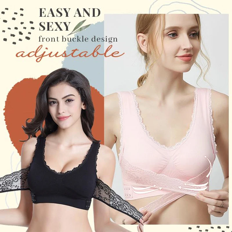 

NEW Adjustable Front Strap Push-Up Lace Sports Bra Women Seamless Lace Bras Cross Front Side Strap Yoga Running