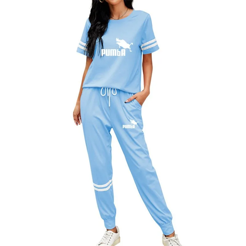 

Casual Women's Tracksuit Homewear Sportswear Fitness Suit For Female Clothing Workout Two Piece Jumpsuit Short Sleeve Crop Top