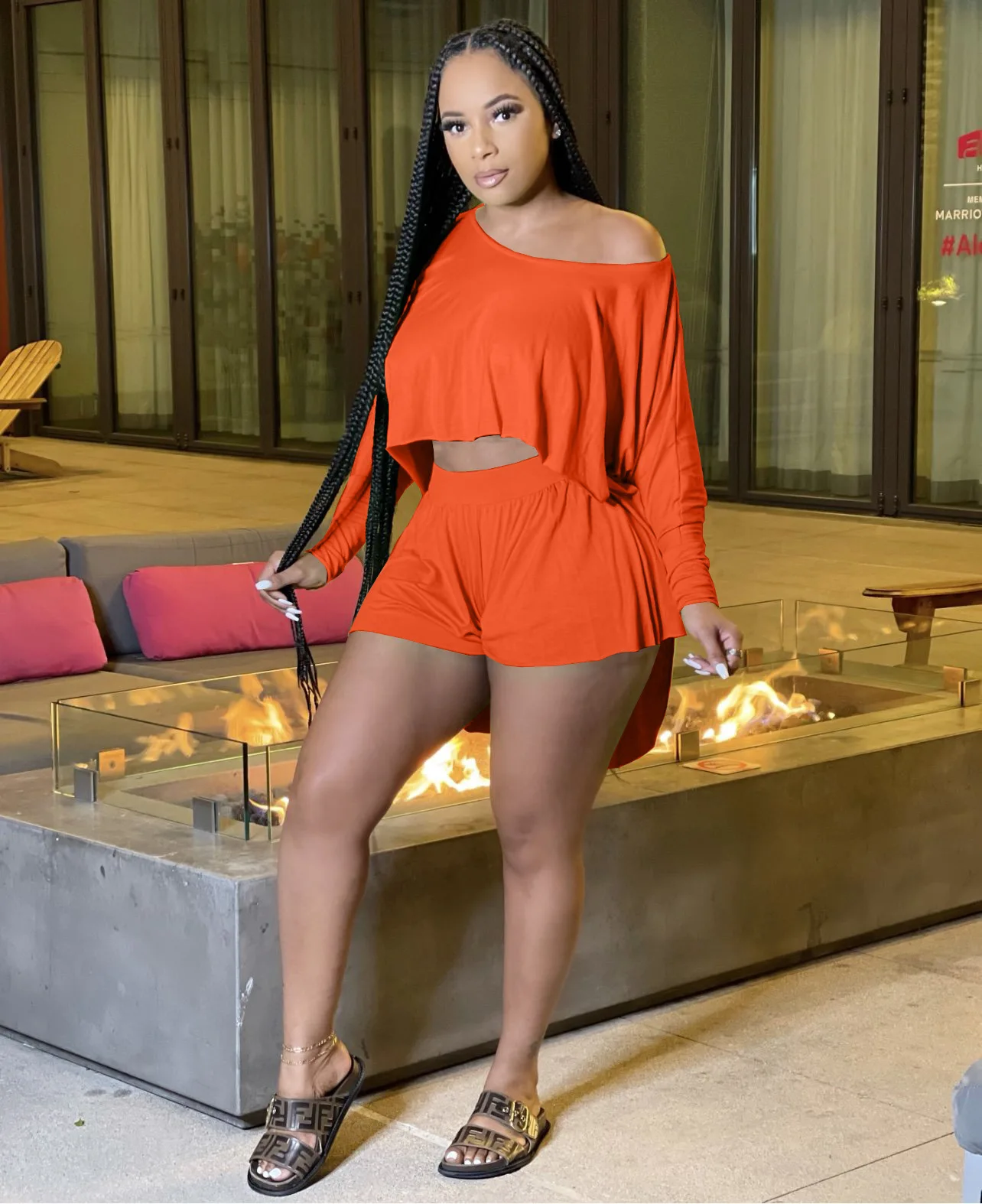 

24DL88004 Summer Women Casual Fashion Solid Loose Home Bat Sleeve Sports Two Piece Set Top and Pants Tracksuit Sweatsuit Outfits