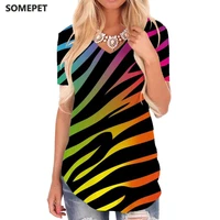 somepet stripe t shirt women zebra shirt print colorful v neck tshirt rainbow t shirts 3d womens clothing hip hop casual tops