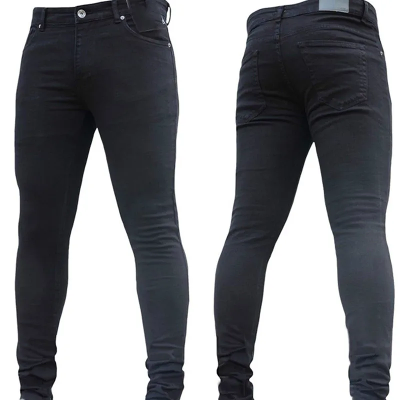 S-4XL Mens Pants High Waist Zipper Stretch Jeans Casual Slim Trousers Male Plus Size Pencil Pants Denim Skinny Jeans Men