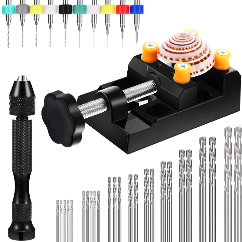 

37 Pieces Hand Drill Set Bench Vice Twist Drills Pin Vise Craft Carving DIY 85LF