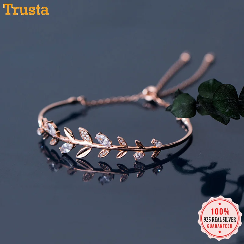 Trustdavis 100% S925 цельное серебро ювелирные изделия листья CZ регулируемый браслет для