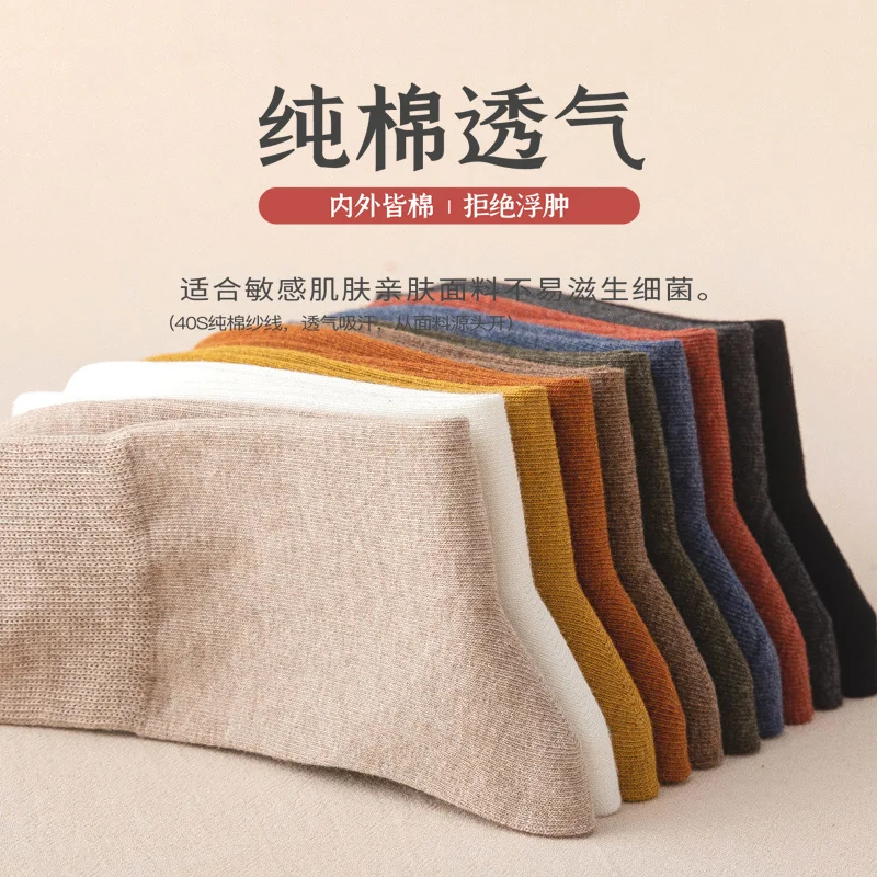 Женские хлопковые носки-трубы на весну и осень тонкие длинные черные модные