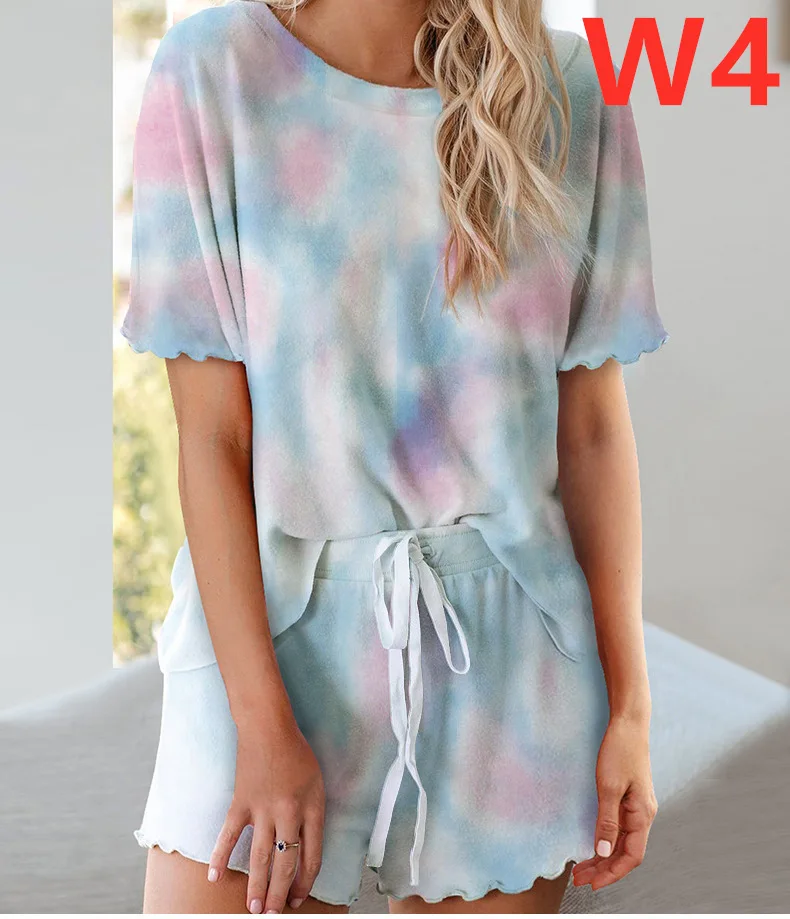 

Women Sleepwear Home Suits Casual O Neck Short Sleeve Top Drawstring Ruffle Shorts Femle Loose Pajamas Two Piece Set 2020 Summer
