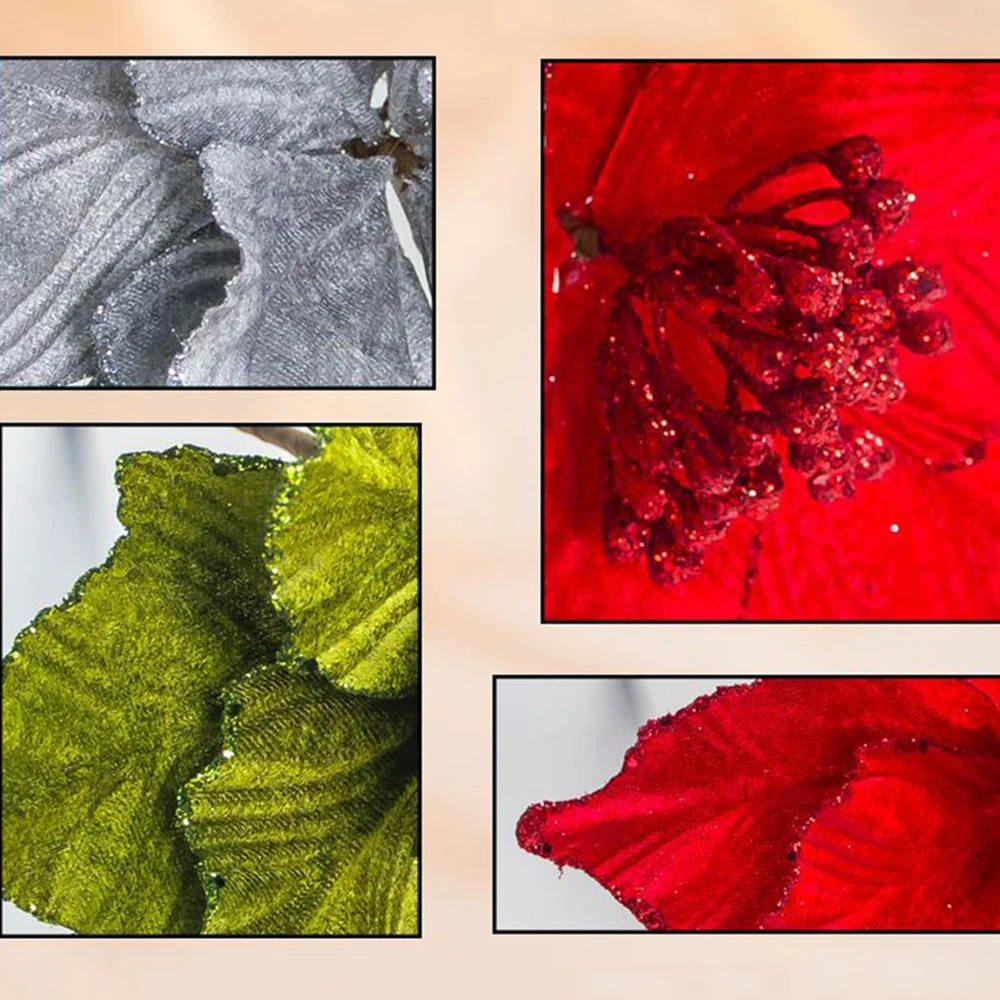 Новые искусственные рождественские цветы большие для украшения новогодней елки