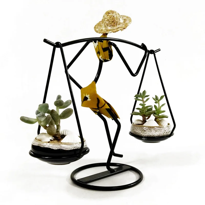 Подставка для суккулентов керамический цветочный горшок железная фигурка